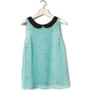 Cat Print Shirt with Peter Pan Collar
